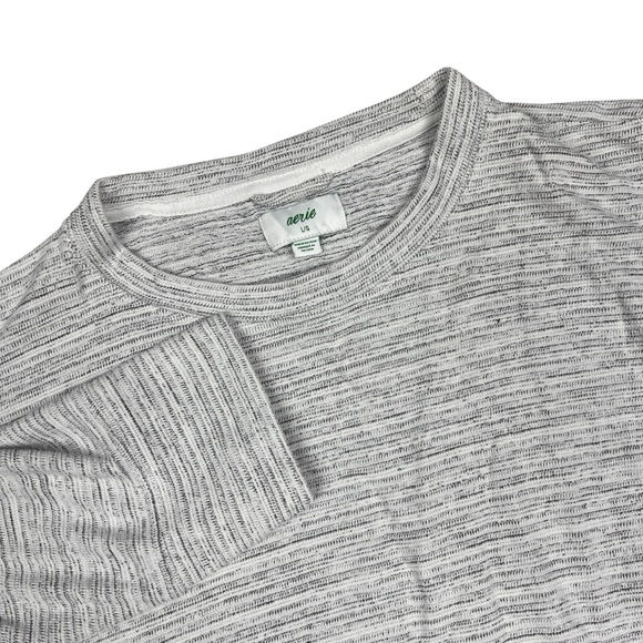 Aerie Ribbed Sweater Women’s Large Pullover White Black Gray Oversize Split Hem - Picture 1 of 10